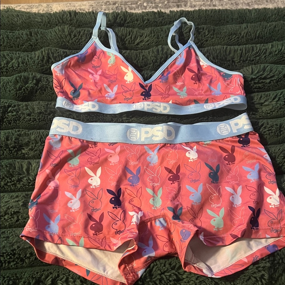 PSD Multicolor Playboy Bunny Bralette and Shorts Set
